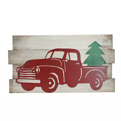 Raz 28  Rustic Wood And Metal Red Truck Carrying Tree Wall Art • $62.99