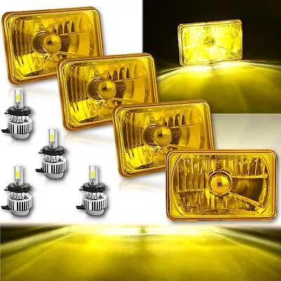 4X6  Crystal Yellow Glass Lens Metal LED Headlight 18/24w Light Lamp Bulb Set • $199.95