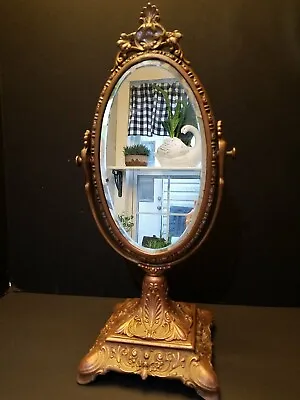 Jennings Brothers Antique Bronze  19  Stand Mirror With Beveled Glass • $85