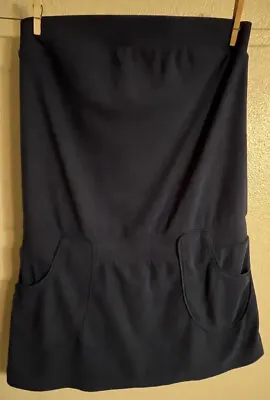 Vtg L 11/13 Navy Blue Terry Cloth Tube Strapless Mini Dress Cover-up Pockets Y2K • $23.99