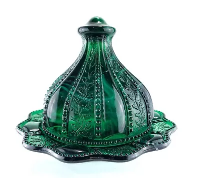 Holly Green Opalescent Domed Lid Covered Cheese/Butter Dish • $32