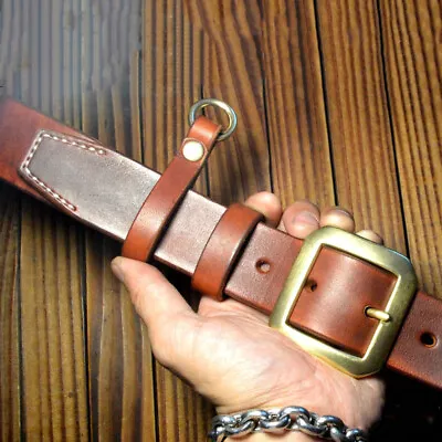 Handmade Thicken Saddle Leather Craft Genuine Cowhide Durable Belt Brass Buckle • £71.99