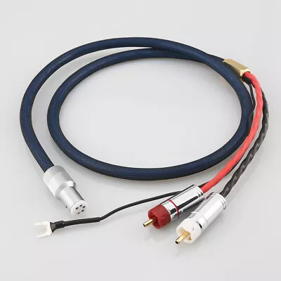 6N OCC Silver Shield RCA To 5-Pin DIN Audio Phono Tonearm Cable With Ground Wire • $29.75