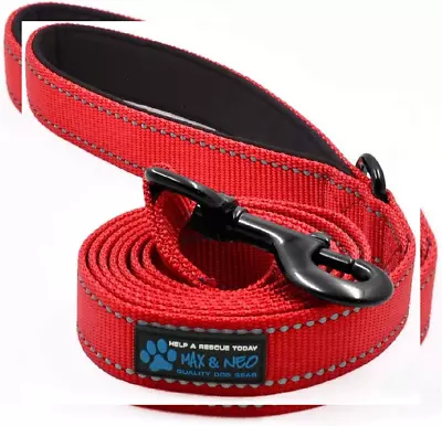 Max And Neo Reflective Nylon Dog Leash - We Donate A 6 FT X 1  Wide RED  • $30.64
