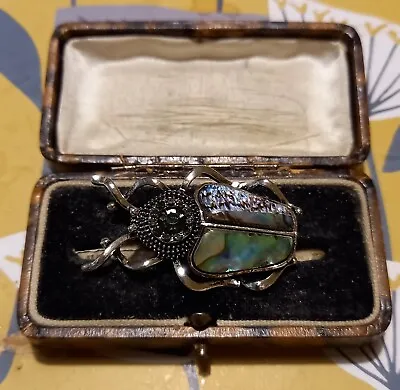 Vintage Style Silvertone Abalone Insect Brooch Pendant Pretty Stunning Fabulous  • £7.50