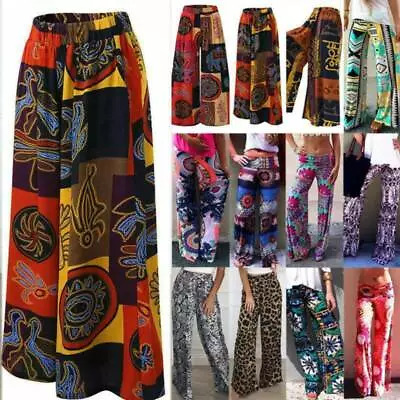 Women Boho Hippie Wide Leg Loose Pants Casual Palazzo Trouser Baggy Plus Size • £11.87