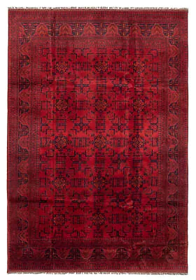 Hand-Knotted Geometric Carpet 6'7  X 9'5  Traditional Wool Area Rug • $894