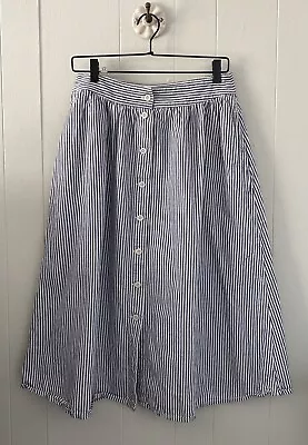 Madewell Midi Skirt Size 10 Palisade Chambray Stripe Blue White Button Front • $38