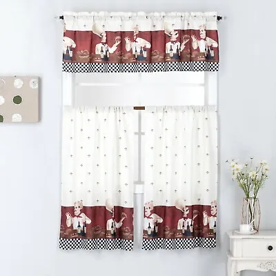 $16.99 • Buy EHP 3 Piece Printed Kitchen Curtain Set, 1 Valance & 2 Tiers