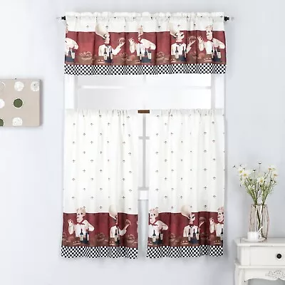 $16.99 • Buy EHP 3 Piece Printed Kitchen Curtain Set, 1 Valance & 2 Tiers