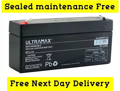 Ultramax 6v 3.3ah Lead-acid Agm Battery Same Spec As Yuasa Np2.8-6 6v 2.8ah • £14.99