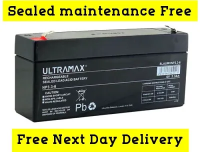 Ultramax Np3.3-6 6v 3.3ah Lead-acid Battery Same As Yucel Y3.2-6 6v 3.2ah • £14.99
