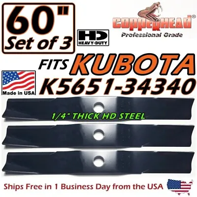 Copperhead 3-pk 60  Hd Kubota B2150 G1900 Blades 76539-34330 K5647 K5651-34340 • $54.95