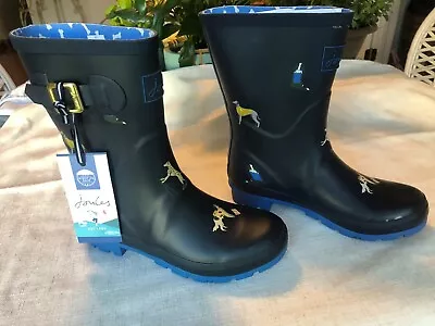 Joules Molly Welly Women’s Rubber Rain Boots Navy Blue & Yellow Dogs Size 7 • $39.95