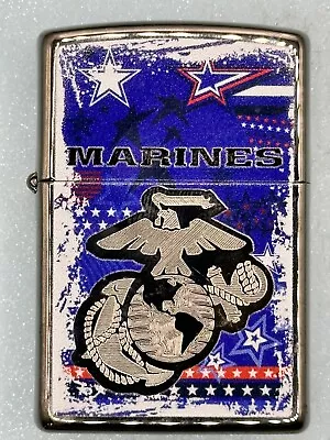 2019 US Marine Corps Logo Blue Stars Chrome Zippo Lighter NEW • $28.95
