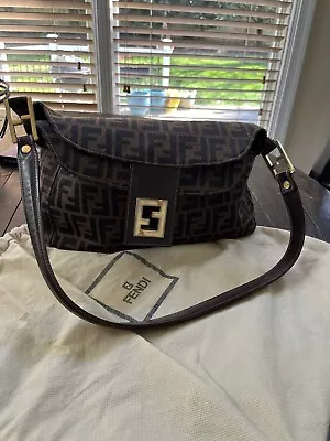 Authentic Vintage FENDI Zucca Canvas Shoulder Bag Brown Original Dust Cover • $295