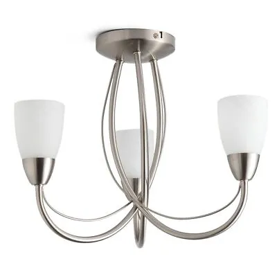 Litecraft Madrid Ceiling Light Flush 3 Arm With Frosted Shades - Satin Nickel    • £48.99