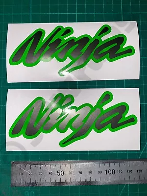 (X2) NINJA Kawasaki Stickers Decals Tank Fairing 130x52mm Gunmetal Grey / Green • £5.99