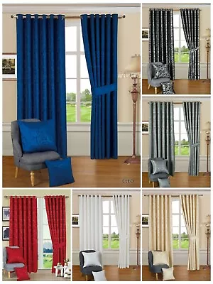 Luxury Jacquard Eyelet Ring Top Fully Lined Ready Made Luxury Curtains + Tieback • £31.99