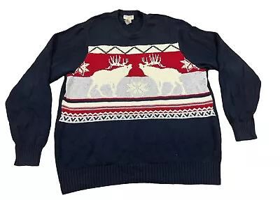 Dockers Navy Blue Red Geometric Moose Winter Holiday Men’s Size XL Knit Sweater • $19.99