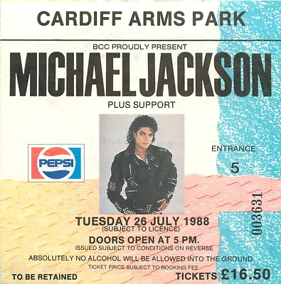 Vintage Concert Ticket - Michael Jackson Bad Cardiff Arms Park - 26th July 1988 • £45
