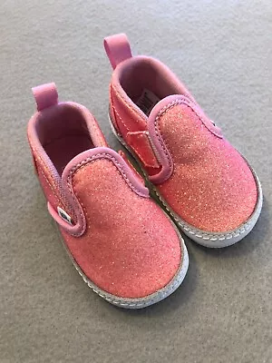 Vans Crib Shoes Baby Size 3 New Slip On V Glitter Pink Soft Sole Booties • $19.99