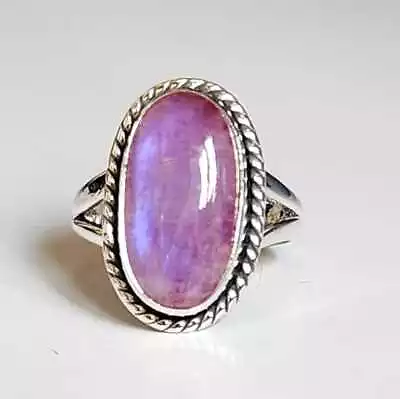 Pink Rainbow Moonstone Natural Gemstone 925 Solid Sterling Silver Jewelry Ring • $37.39