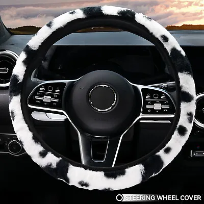 Animal Print Velour Car Steering Wheel Cow Black Cover White Accessories Winter • $10.59