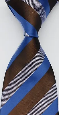 New Striped Blue Brown Classic JACQUARD WOVEN 100% Silk Men's Tie Necktie • $6.99