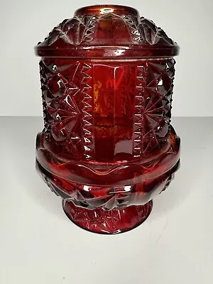 Indiana Glass Fairy Lamp Ruby Red Flash Stars And Bars Fairy Lamp 7  Vintage  • $17.94