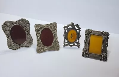 Lot Of 4 Miniature Mini Silver Metal Ornate Picture Photo Frames Flowers Acorn • $14.50