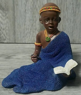 Vintage African Masai Resin Figurine Boy Writing In A Notebook Maasai Sculpture • £19.99