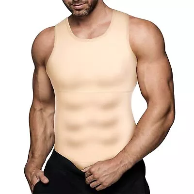 Eleady Mens Slimming Body Shaper Vest Compression Shirt Abs Abdomen Shapewear • $27.49