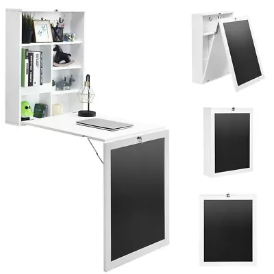 Wall Mounted Computer Table Fold Out Convertible Desk W/Chalkboard Floating Desk • £64.95