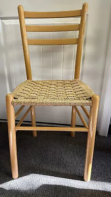 Mid Century Modern MCM Vintage Beech Side Dining Desk Chair Corded Seat • $295