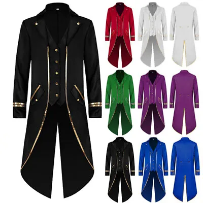 Mens Victorian Steampunk Circus Cosplay Frock Coat Long Sleeve Tailcoat Jacket • $29.65