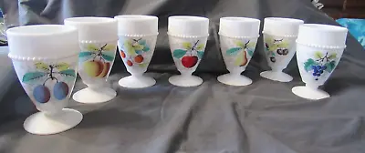 Westmoreland Beaded Edge Goblet/Tumblers Painted Fruit 5  Tall Milk Glass • $35