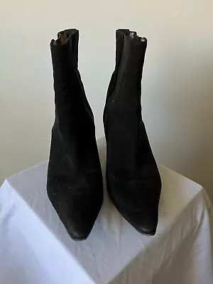 Manolo Blahnik Brusta Boots Black Suede Heel Booties • $80