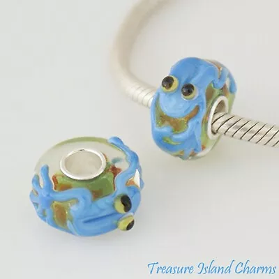 Blue Frog Lampwork Murano Glass 925 Sterling Silver European Bead Charm Euro • £13.45