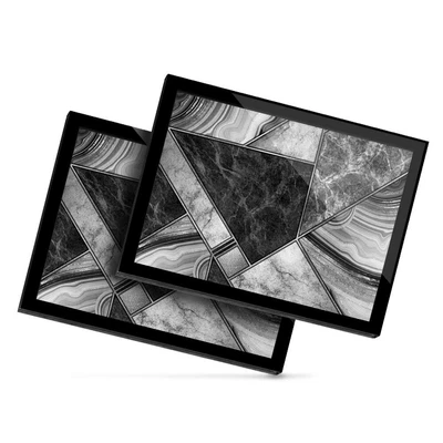 £29.99 • Buy 2x Glass Placemats 20x25cm BW - Marble Granite Agate Effect Collage  #43185
