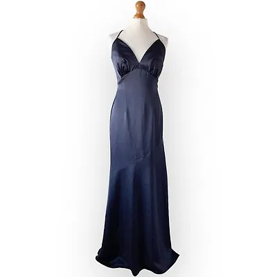 Jarlo Dress Maxi Occasion 10 Fit 8 Navy Blue Strappy Prom Cruise Party Slip Glam • £24.99