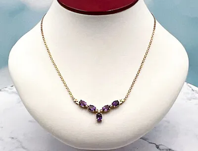 AD3530 ~ 14K Amethyst Diamond *Chevron*V-Shape* Necklace *Reg.$1000 • $585