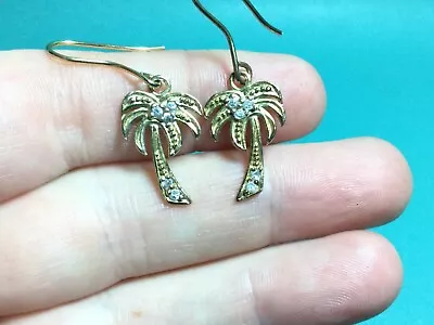 925 Sterling Silver Vintage Vermeil Gold Plated CZ Palm Tree Dangle Earrings • $24.95