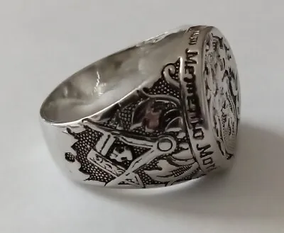 Vintage Silver Size 7 Masonic Ring Memento Mori Freemason Ring Para Bellum  • $19.95