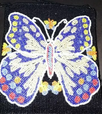 Antique Vintage Clutch Purse Embroidered Butterflies Pocketbook Black Butter Fly • $69.50