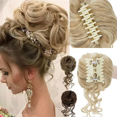 Natural Messy Bun Hair Piece Scrunchie Updo Cover Curly Clip In Hair Extensions • £7.55