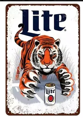 Miller Lite Beer Metal Detroit Tigers Metal Tin Sign Baseball  Man Cave Barn Art • $25