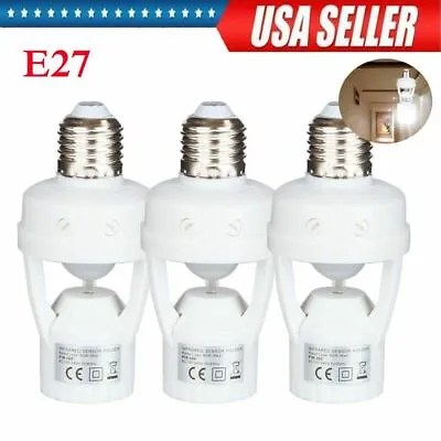 Motion Sensor Socket Dimmable Light Lamp Bulb Adapter Holder For E27 Base US • $17.47