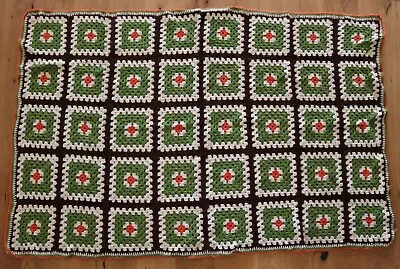 Boho Retro Vtg Crochet Throw Afghan Blanket Granny Square Fall Colors 50”x75” • $34.99