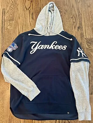 New York Yankees '47 Brand Navy Shortstop Pullover Hoodie Sweatshirt Size L • $56.99